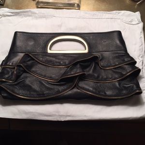 KiKi Pearl Black Leather zipper Clutch